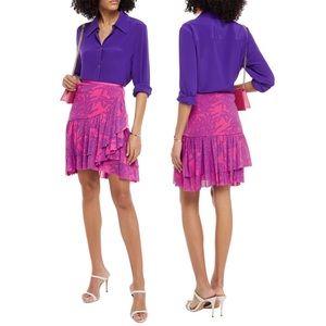 DIANE VON FURSTENBERG DVF pink Paloma wrap effect ruffled mesh mini skirt